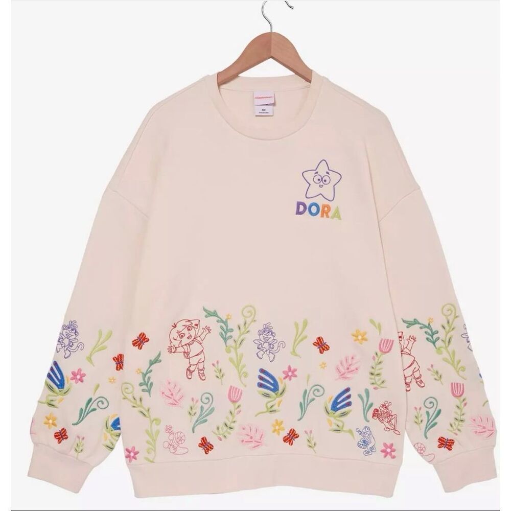 Nickelodeon Dora the Explorer Floral Embroidered Crewneck Plus Size 2X